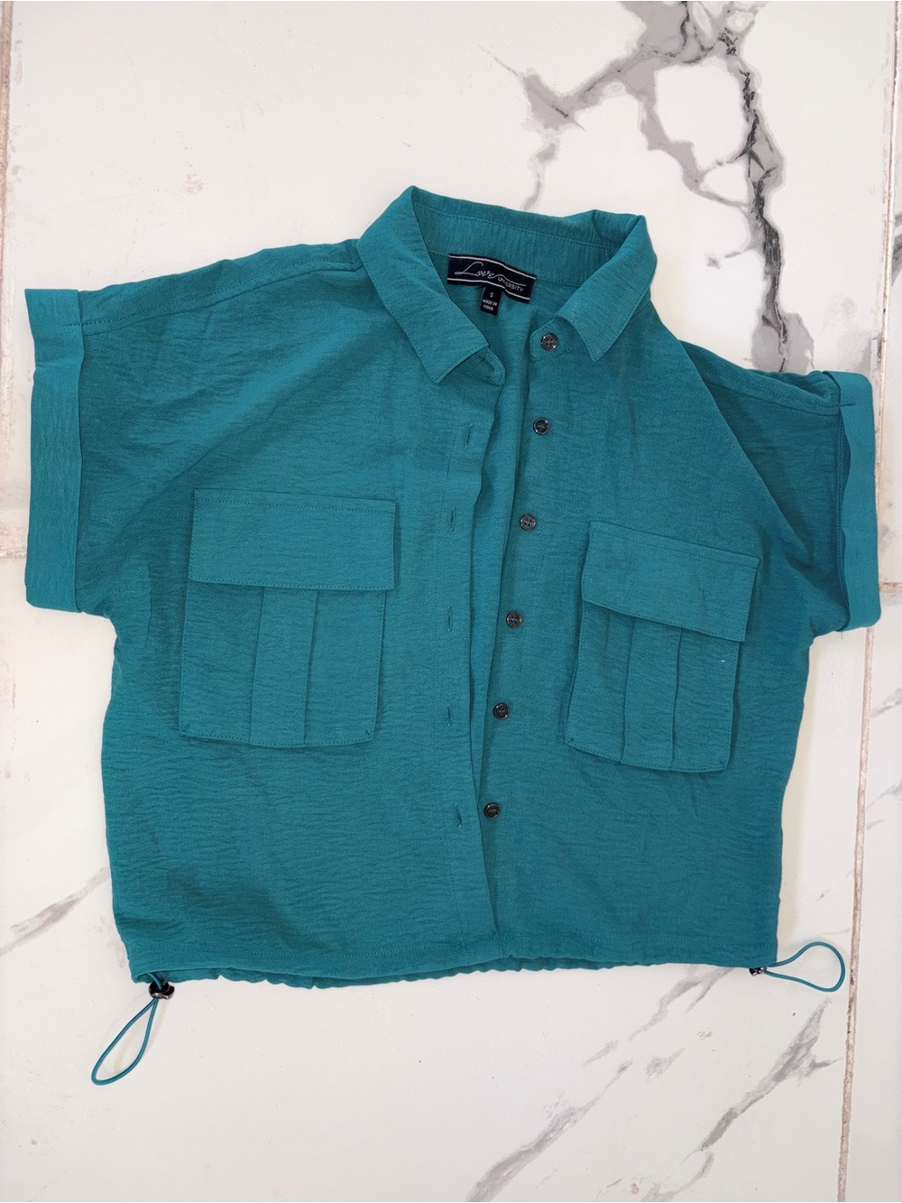 Love Teal Short-Sleeve Button-Up Shirt